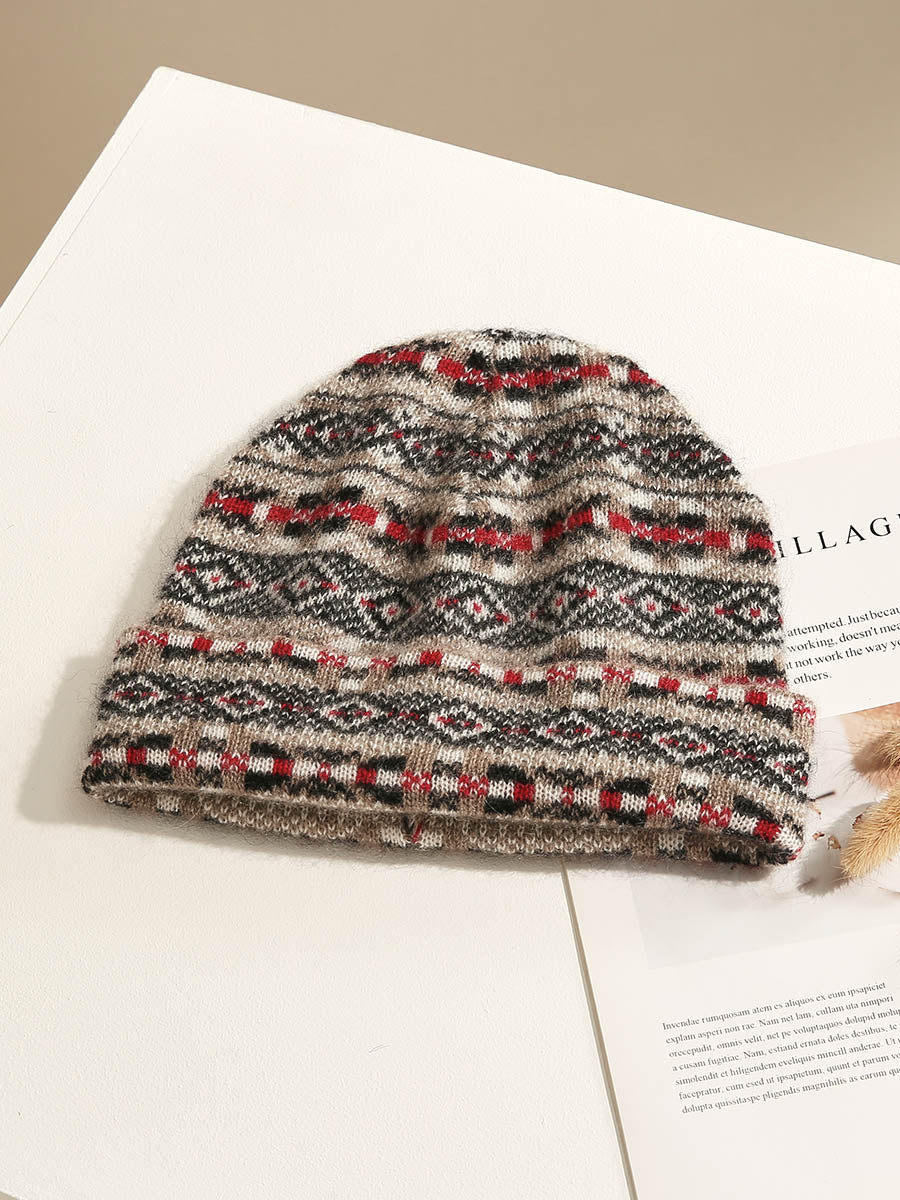 COMOBOCA 100% Cashmere Women's Boho Fair Isle Pattern Knit Beanie