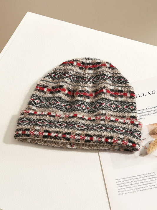 COMOBOCA 100% Cashmere Women's Boho Fair Isle Pattern Knit Beanie