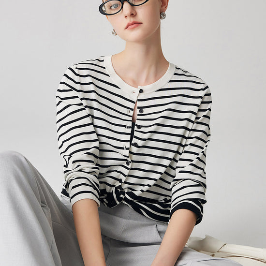 COMOBOCA Women's Striped Button-Up Cardigan