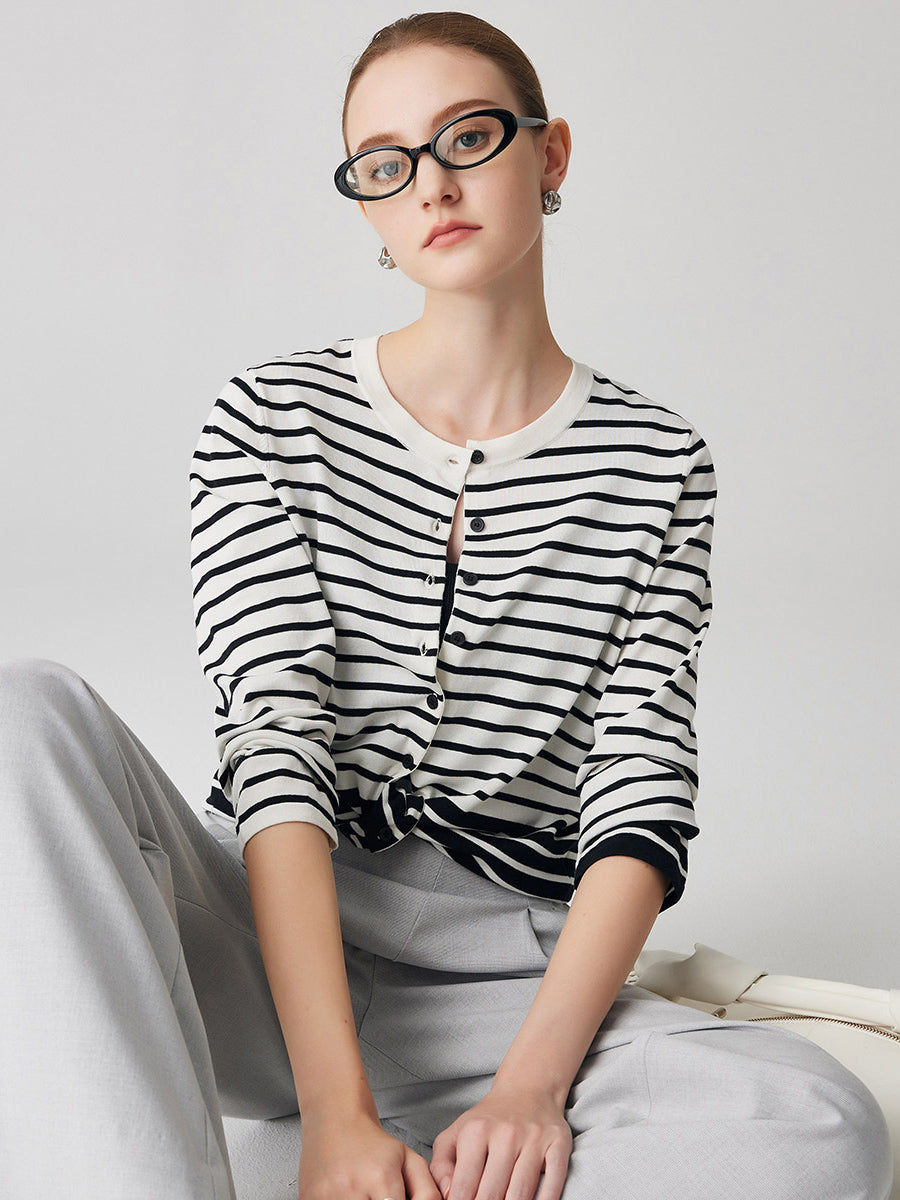 COMOBOCA Women's Striped Button-Up Cardigan