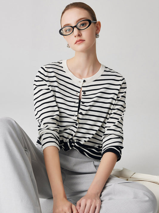 COMOBOCA Women's Striped Button-Up Cardigan