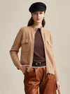 COMOBOCA Camel 100% Wool Women's Dual Zip Cardigan with Pockets