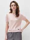COMOBOCA Light Pink Women's Floral Lace Trim Knit T-Shirt