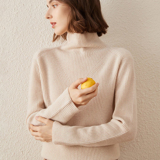 COMOBOCA 100% Cashmere Women's Turtleneck Knit Sweater