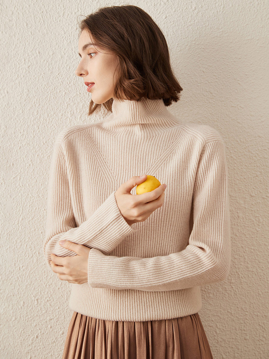 COMOBOCA 100% Cashmere Women's Turtleneck Knit Sweater