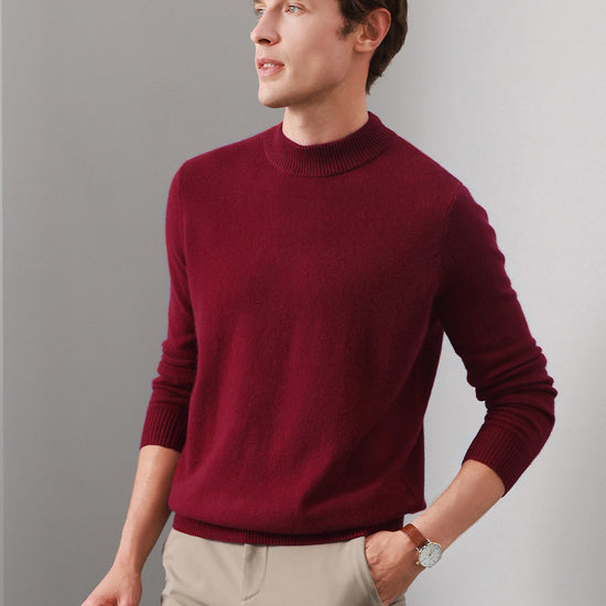 COMOBOCA DARK RED 100% Cashmere Men's Mock Neck Knit Sweater
