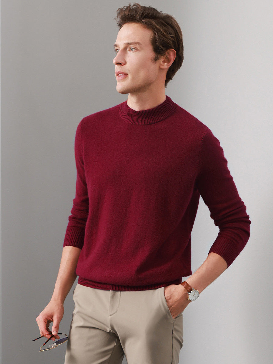COMOBOCA DARK RED 100% Cashmere Men's Mock Neck Knit Sweater