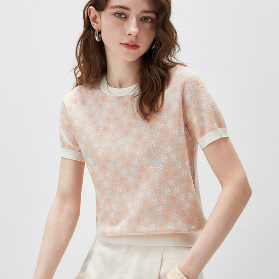 COMOBOCA Women's Ribbed Floral Textured Knit Top