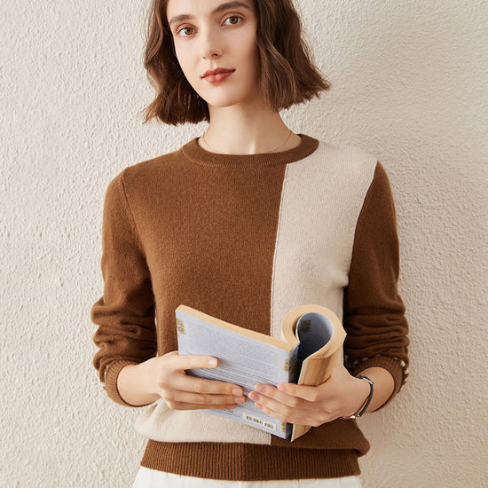 COMOBOCA BROWN 100% Cashmere Women's Round Neck Knit Sweater