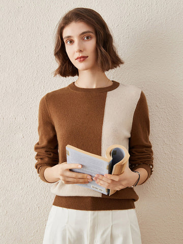 COMOBOCA BROWN 100% Cashmere Women's Round Neck Knit Sweater