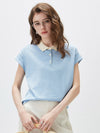 Women’s Mulberry Silk Knit Polo T-Shirt with Contrast Striped