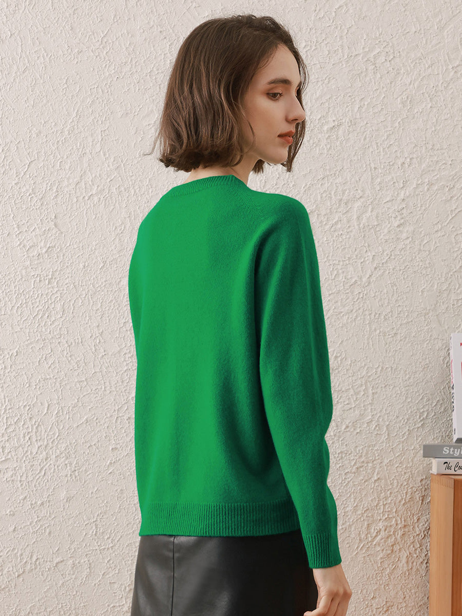 COMOBOCA 100% Wool Women's Round Neck Cardigan Sweater