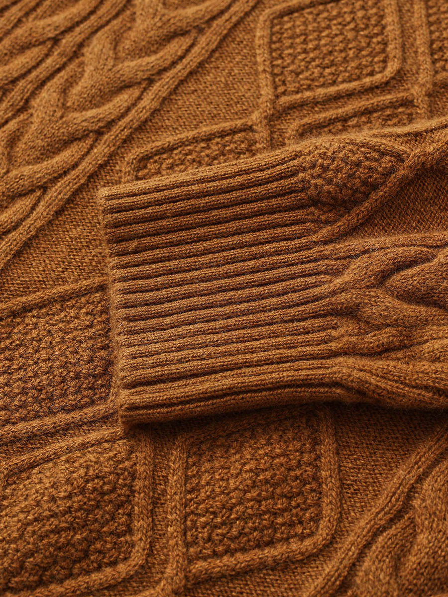 COMOBOCA 100% Wool Women's V-Neck Cable Knit Sweater