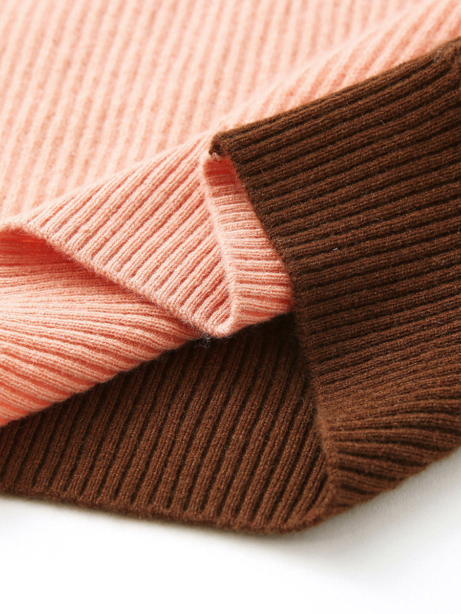 COMOBOCA 100% Cashmere Women's Color Block Knit Sweater