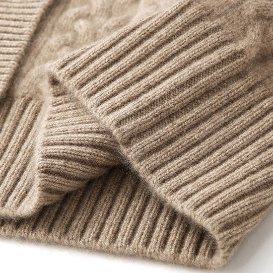 COMOBOCA 100% Cashmere Women's Cable Knit Pocket Cardigan