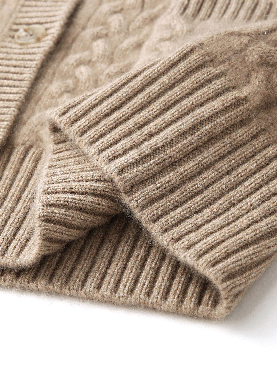 COMOBOCA 100% Cashmere Women's Cable Knit Pocket Cardigan