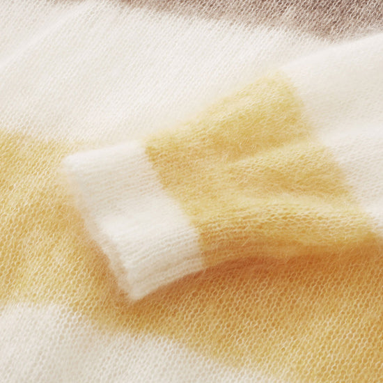 COMOBOCA Women's Mohair Striped Round Neck Sweater