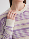 COMOBOCA 100% Cashmere Women's Striped Knit Round Neck Sweater