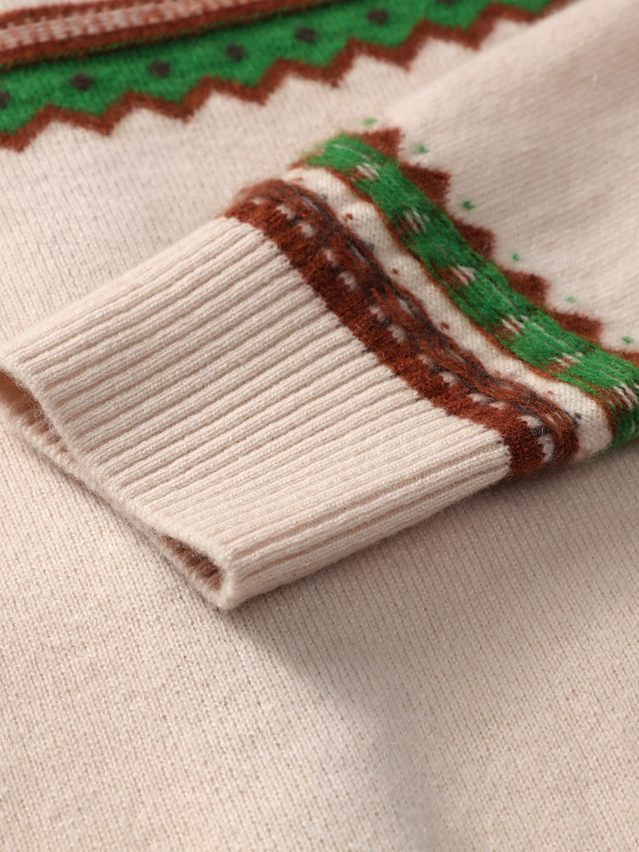 COMOBOCA 100% Cashmere Women's Vintage Inspired Geometric Knit Cardigan