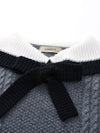 COMOBOCA 100% Wool Women's Cable Knit Sweater with Bow Collar
