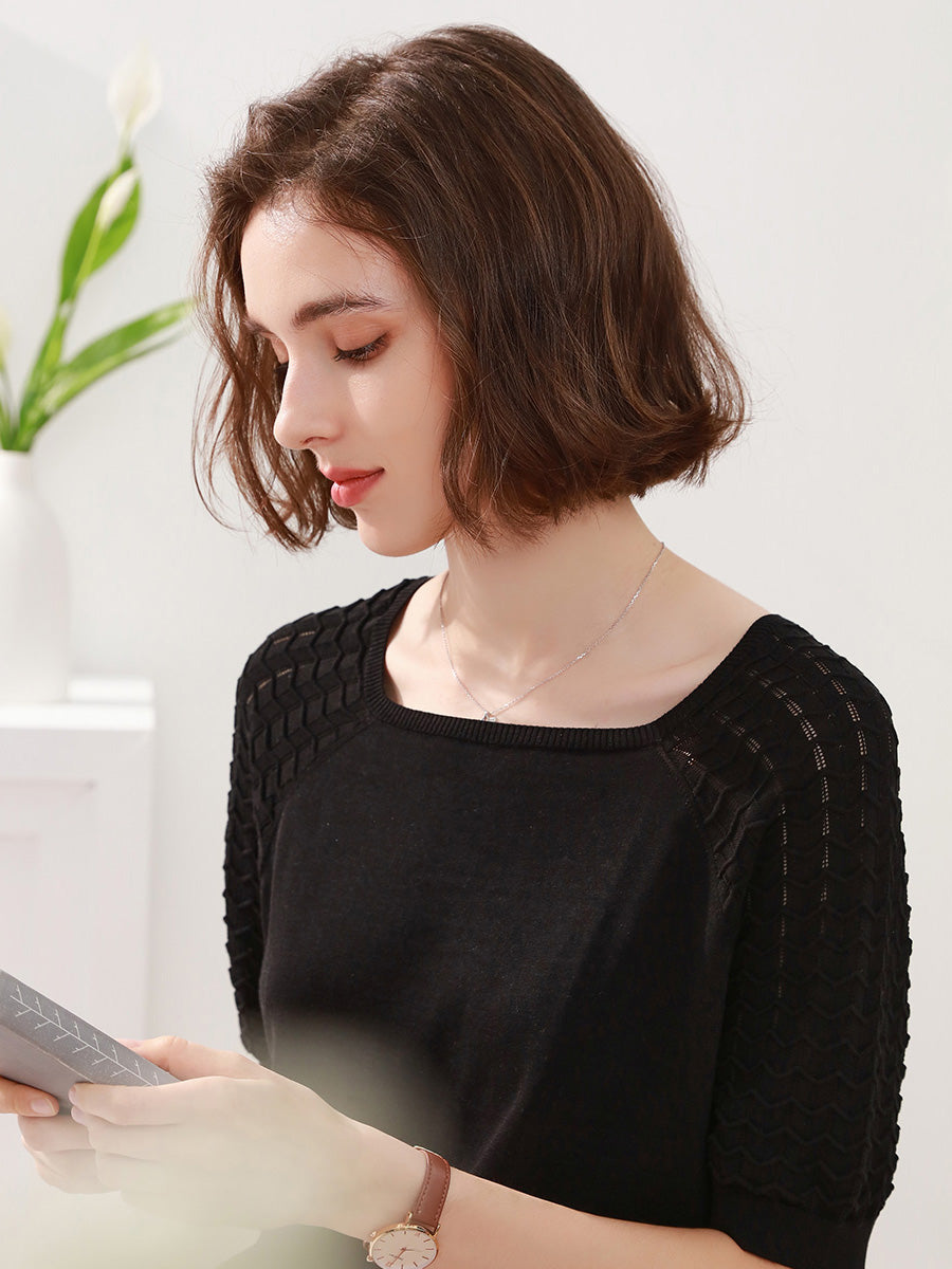 COMOBOCA 100% Mulberry Silk Women's Textured T-Shirt