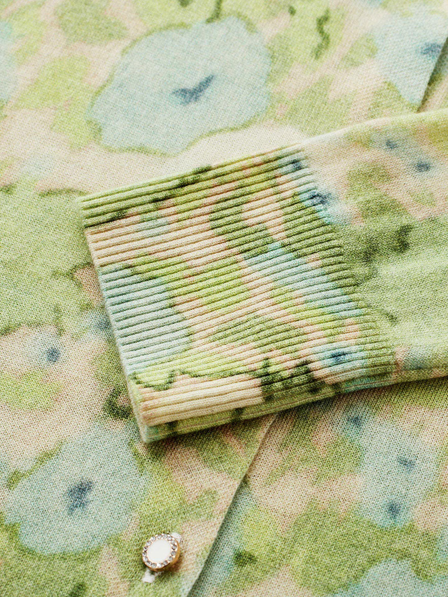 COMOBOCA Women's Watercolor Floral Print Knit Cardigan