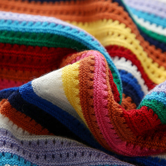 COMOBOCA Women's Ribbed Rainbow Striped Knit Cardigan