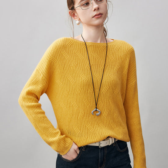 COMOBOCA 100% Cashmere Women's Geometric Wave Knit Sweater