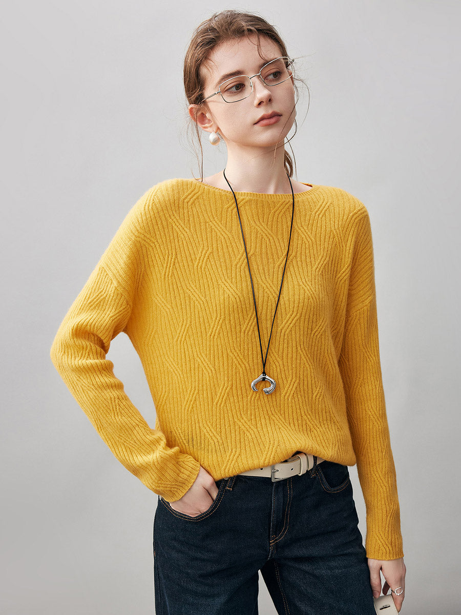 COMOBOCA 100% Cashmere Women's Geometric Wave Knit Sweater