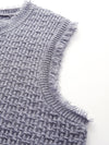COMOBOCA 100% Wool Women's Button Down Frayed Hem Knit Vest