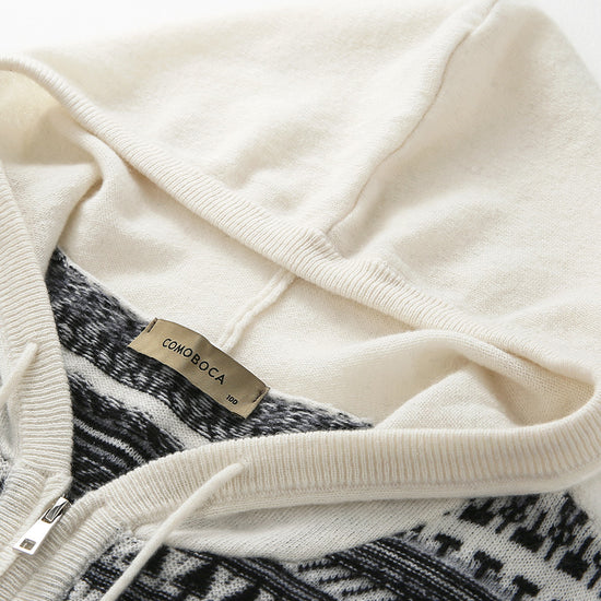 COMOBOCA 100% Cashmere Women's Fair Isle Double Zip Hoodie