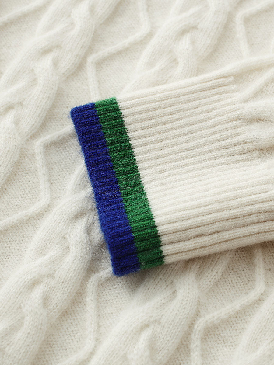 COMOBOCA 100% Wool Kids' Cable Knit Round Neck Sweater