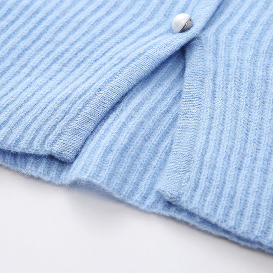 COMOBOCA 100% Cashmere Women's Faux Button Sweater with Lace Cuff