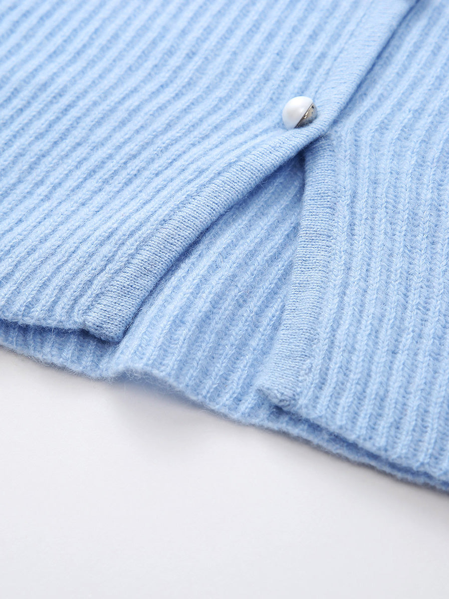 COMOBOCA 100% Cashmere Women's Faux Button Sweater with Lace Cuff