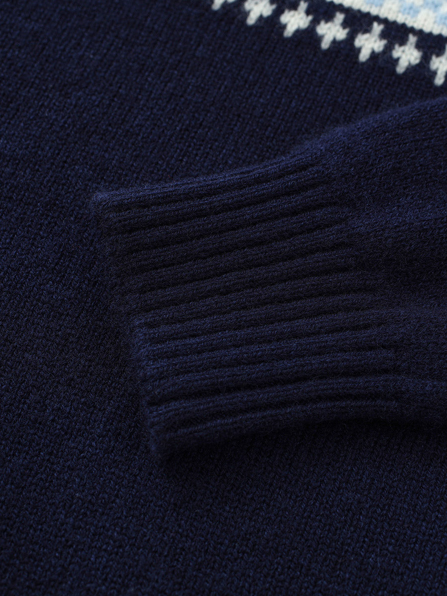 COMOBOCA 100% Wool Kids' Fair Isle Round Neck Sweater