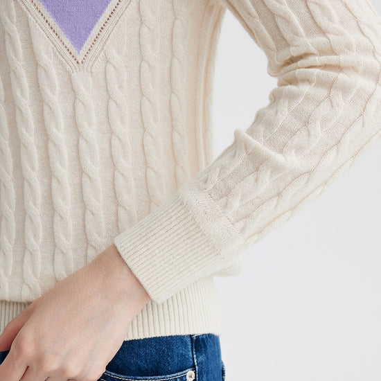 COMOBOCA 100% Cashmere Women's Argyle Cable Turtleneck Knit Sweater