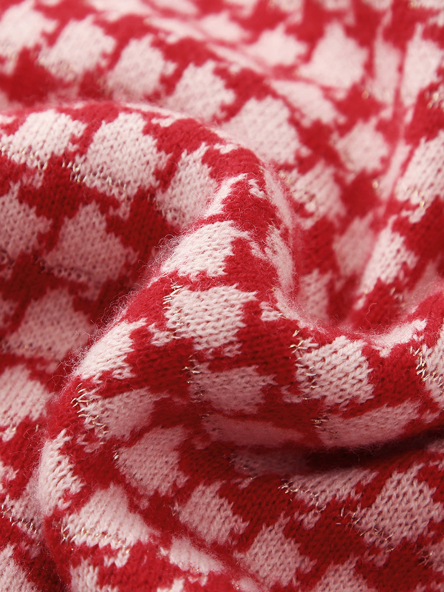 COMOBOCA 100% Wool Women's Houndstooth Cardigan