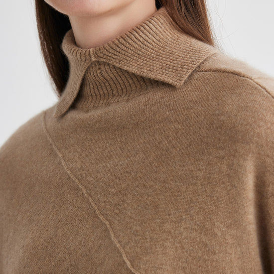 COMOBOCA 100% Cashmere Women's Asymmetric Turtleneck Sweater