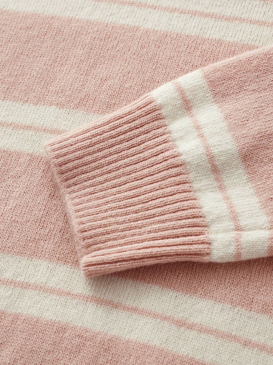 COMOBOCA 100% Wool Kids' Striped Heart Round Neck Sweater