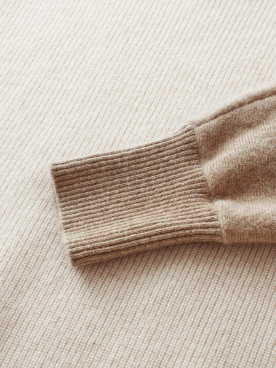 COMOBOCA 100% Cashmere Women's Color Block Round Neck Knit Sweater