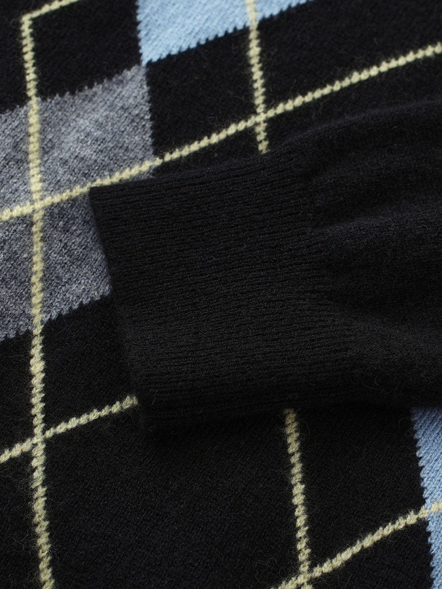 COMOBOCA 100% Wool Kids' Argyle Pattern Round Neck Sweater