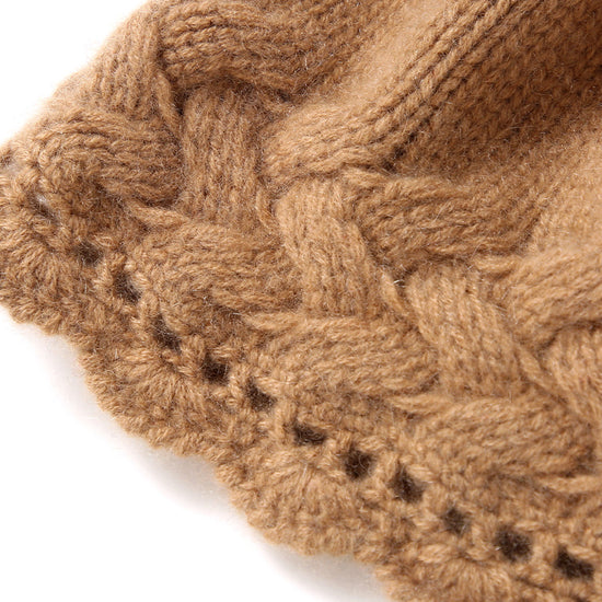 COMOBOCA 100% Cashmere Women's Crochet Trim Cable Knit Beanie