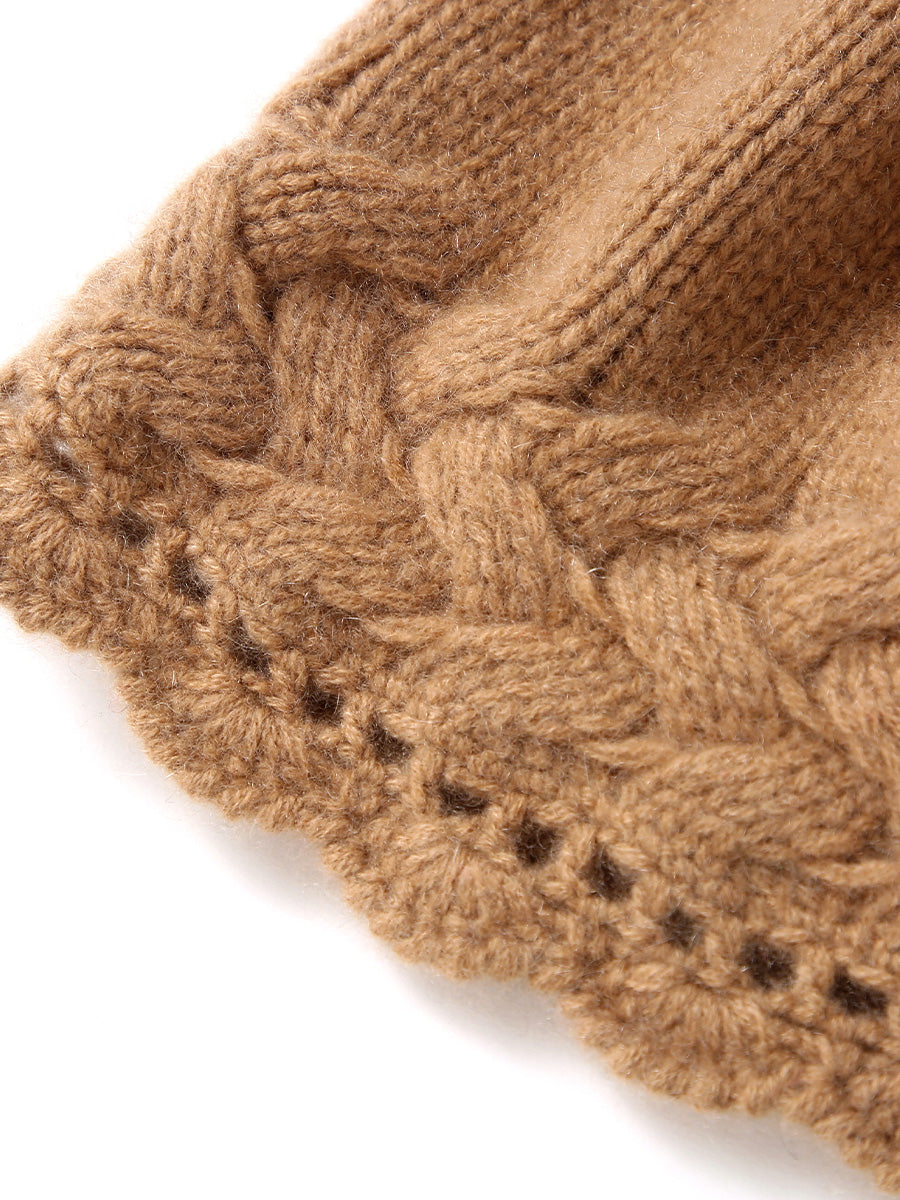 COMOBOCA 100% Cashmere Women's Crochet Trim Cable Knit Beanie