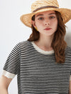 COMOBOCA Women's Drawstring Striped Lace Trim Knit T-Shirt