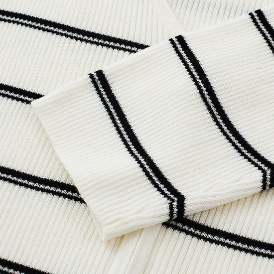 COMOBOCA Women's Striped Ribbed Knit Faux 2-in-1 Zip Cardigan