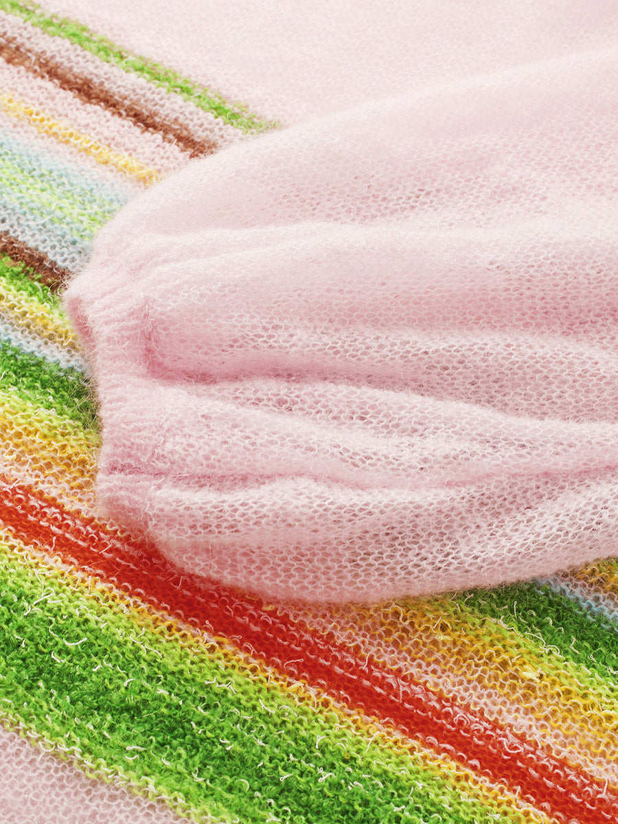 COMOBOCA Women's Rainbow Striped Flared Sleeve Sweater
