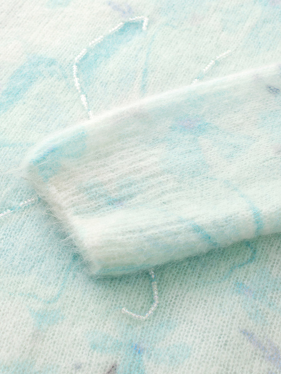 COMOBOCA Women's Floral Printed Round Neck Sweater