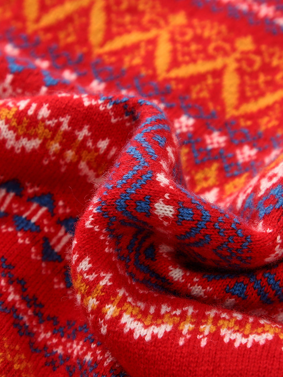 COMOBOCA 100% Wool Women's Fair Isle Patterned Cardigan