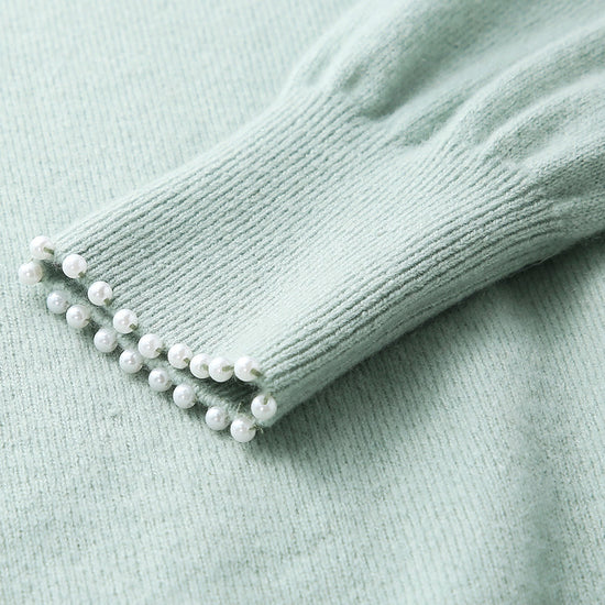 COMOBOCA 100% Cashmere Women's Pearl-Trimmed Knit Sweater