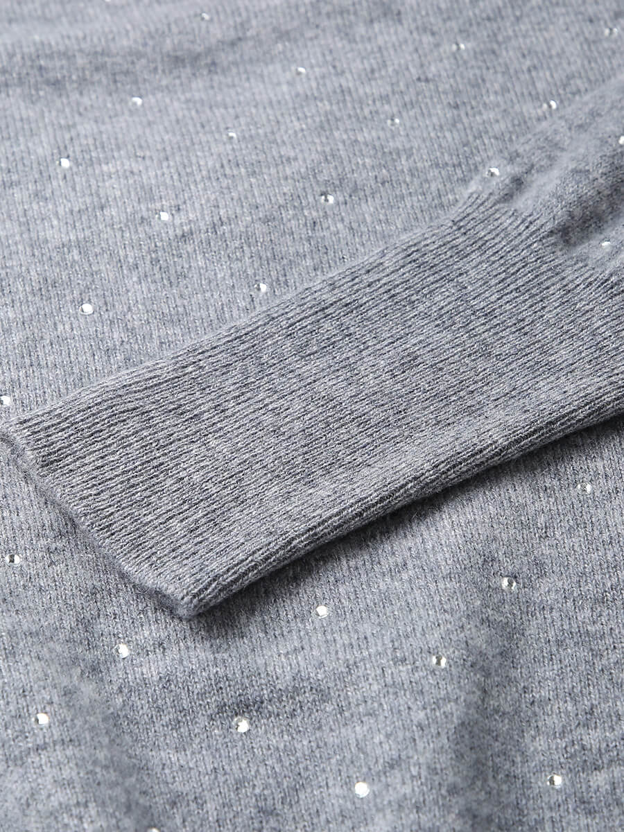 COMOBOCA 100% Cashmere Women's Sweater with Crystal Embellishments